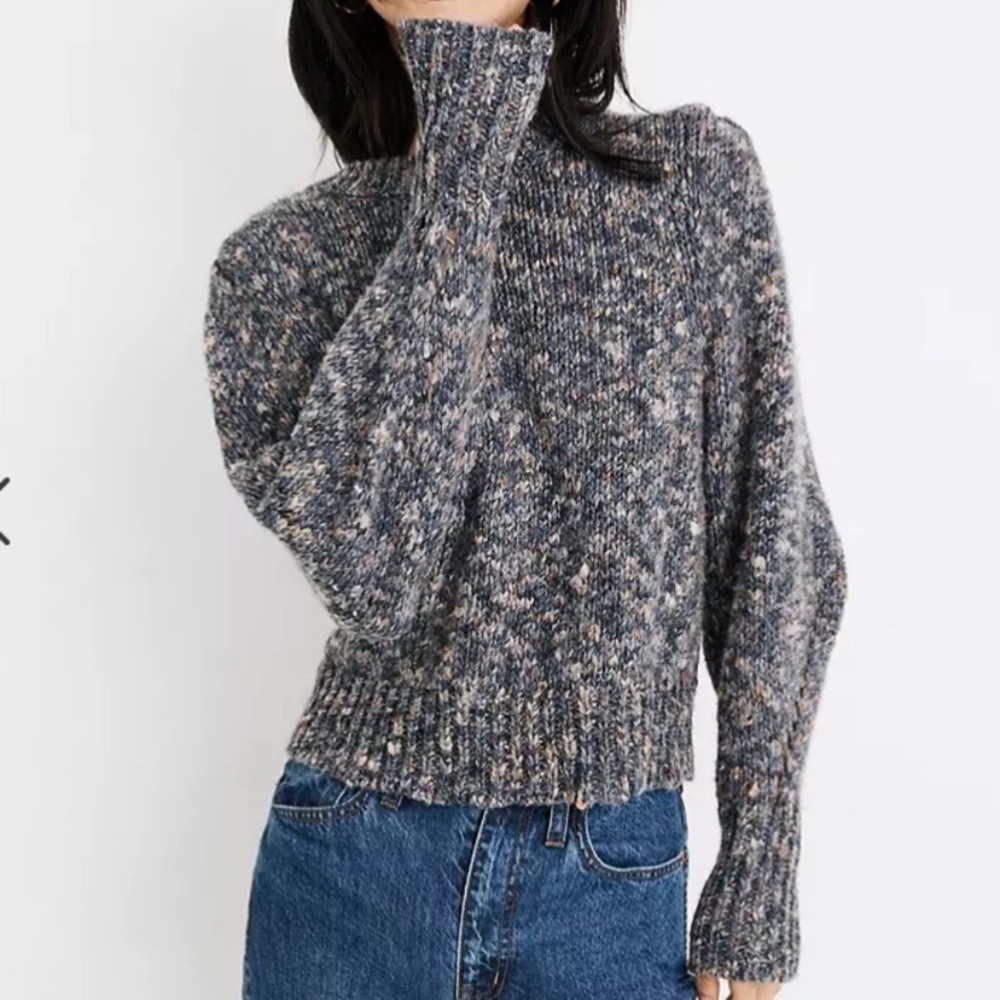 MADEWELL Sweater Wool Blend Pleat-Shoulder Puff Sleeve Speckled Knit Pullover XS
